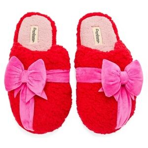 Cozy Red and Pink Bow Women’s Slippers